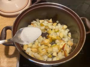 angeduenstete aepfel und zwiebeln karamelisieren
