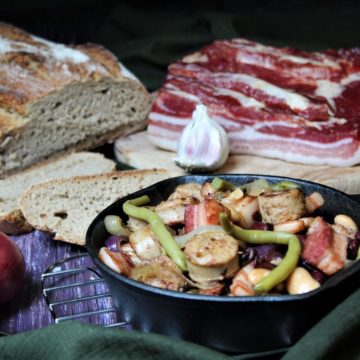 bratwurst pfanne_rzept mit speck und bohnen