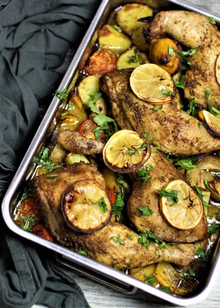 haehnchenkeulen mit gemuese - die frau am grill