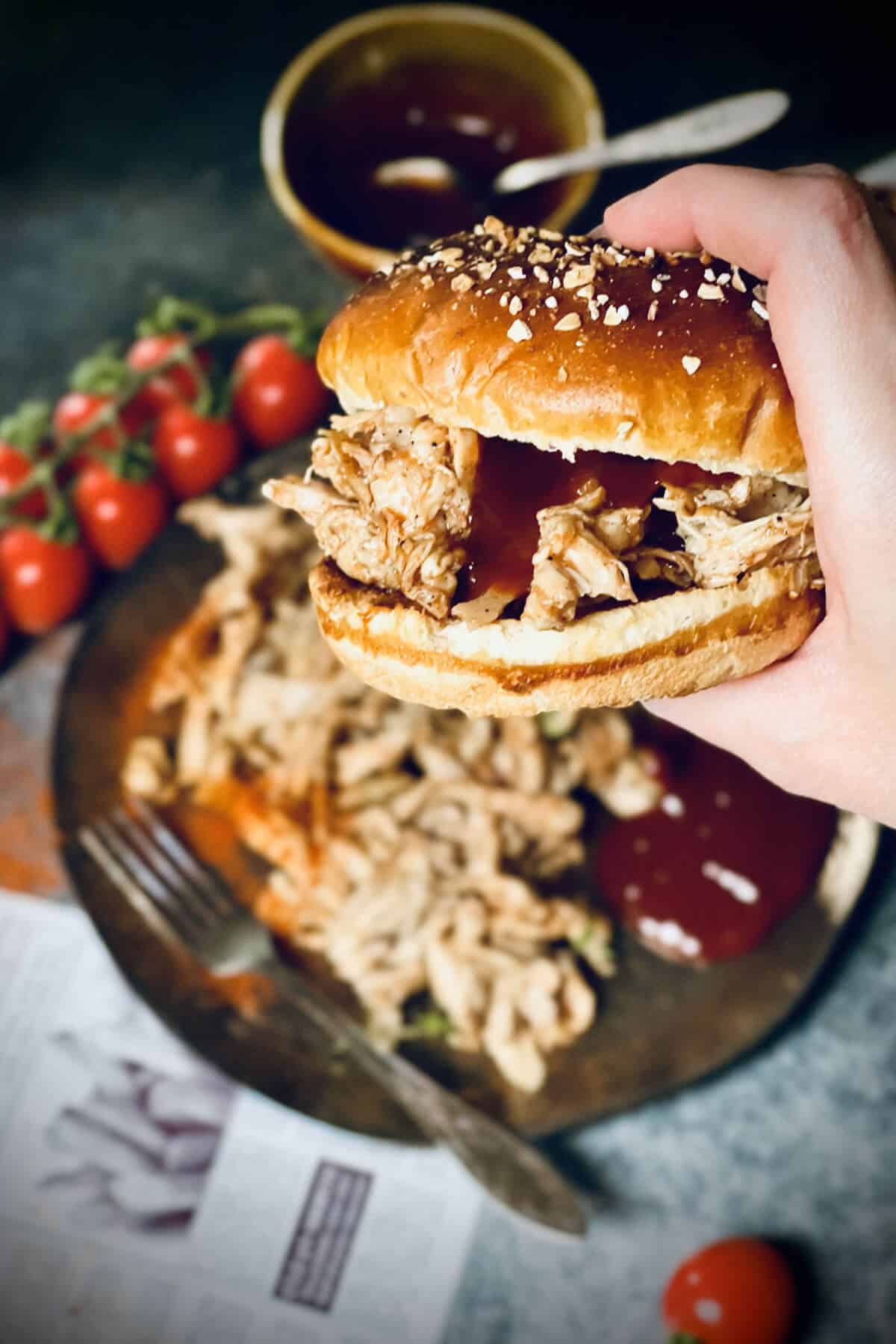 pulled chicken burger