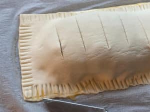 verschlossene blaetterteigrolle mit lachs