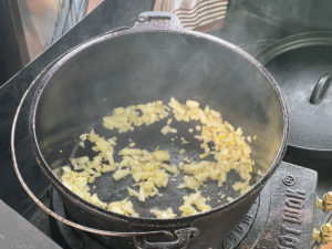zwiebeln und knoblauch in heissem fett anbraten